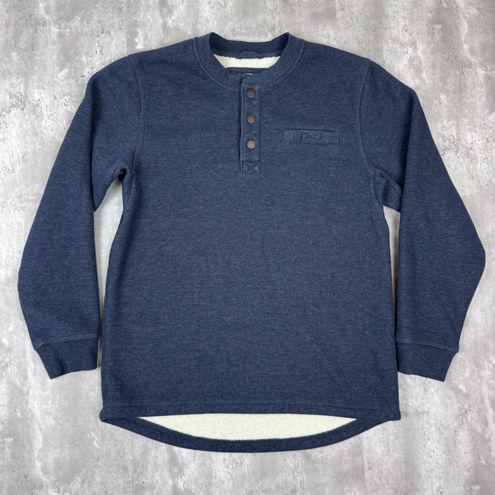 LL Bean Sweatshirt Mens Medium Snap Henley Sherpa Lined Bonded Fleece Iron Works